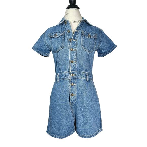 Lioness | Women | U Know What’s Up Y2K Short Denim Button Up Romper | Medium - Picture 2 of 16